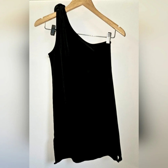 TRISTAN Little Black Dress One Shoulder Velvet Black P/S LBD - Picture 2 of 6
